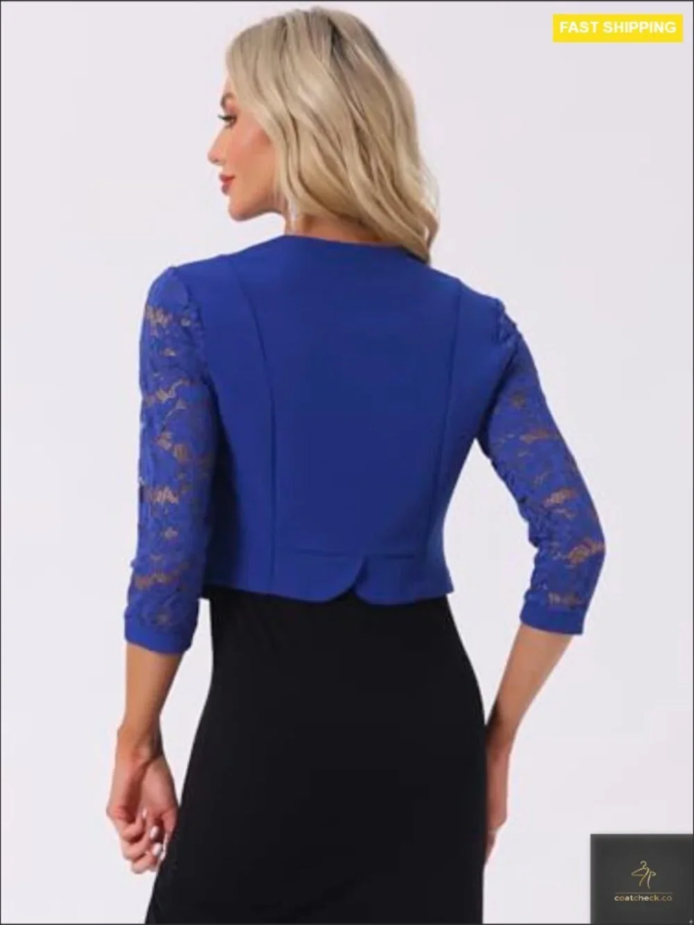 Elegant Lace Shrug Sheer Cardigan 3/4 Sleeve Open Front Formal Bolero Jacket